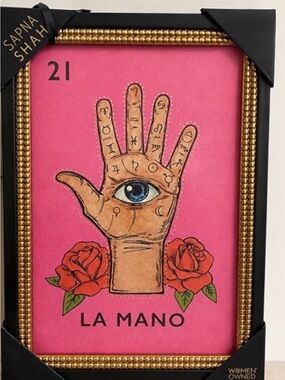 Sapna Shah La Mano Pink Wall Art Print with Gold Frame